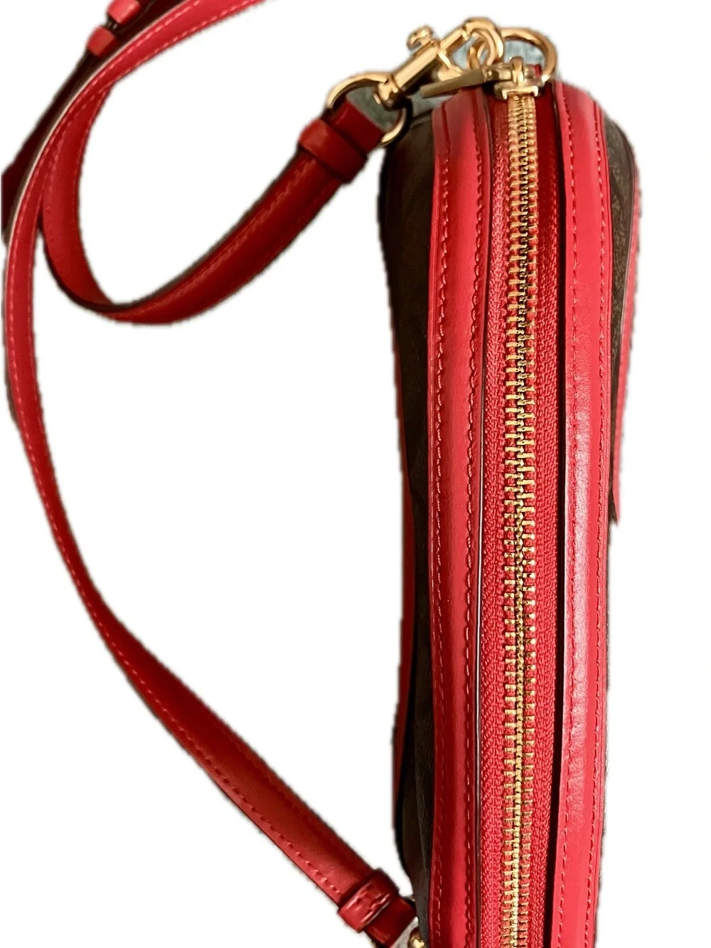Coach Brown Signature Dome Crossbody with Red Trim